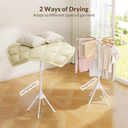 Wood Clothes Drying Rack, Foldable Collapsible Laundry Rack with 8 Adjustable Rods, Stable Space Saving Garment Organizer for Indoor Outdoor, Laundry Room, Bedroom, Bathroom, Balcony, RV, Camping