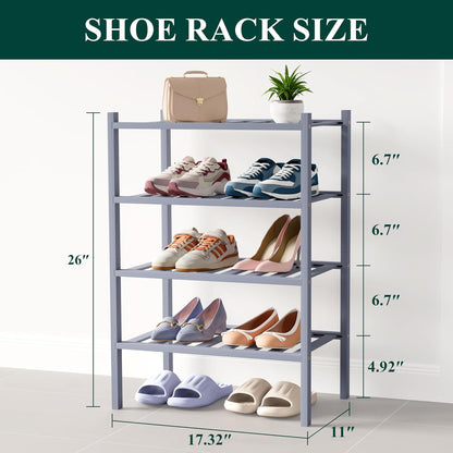 Smiry Bamboo Shoe Rack for Closet, 3 Tier Wooden Shoe Organizer, Stackable Wood Shoe Storage Shelf for Entryway, 14 Vertical Slats, One-piece Heavy-Duty Legs, 26.77"x11.02"x18.31", Natural