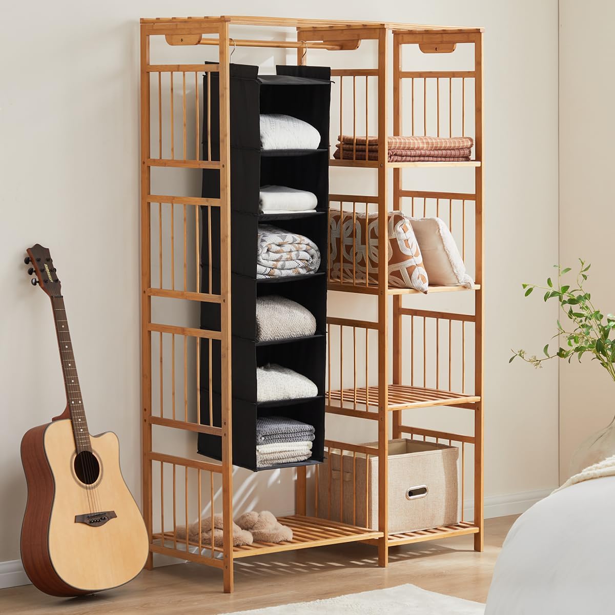 YOUDENOVA Hanging Closet Organizer, 6-Shelf Closet Hanging Shelves, Grey