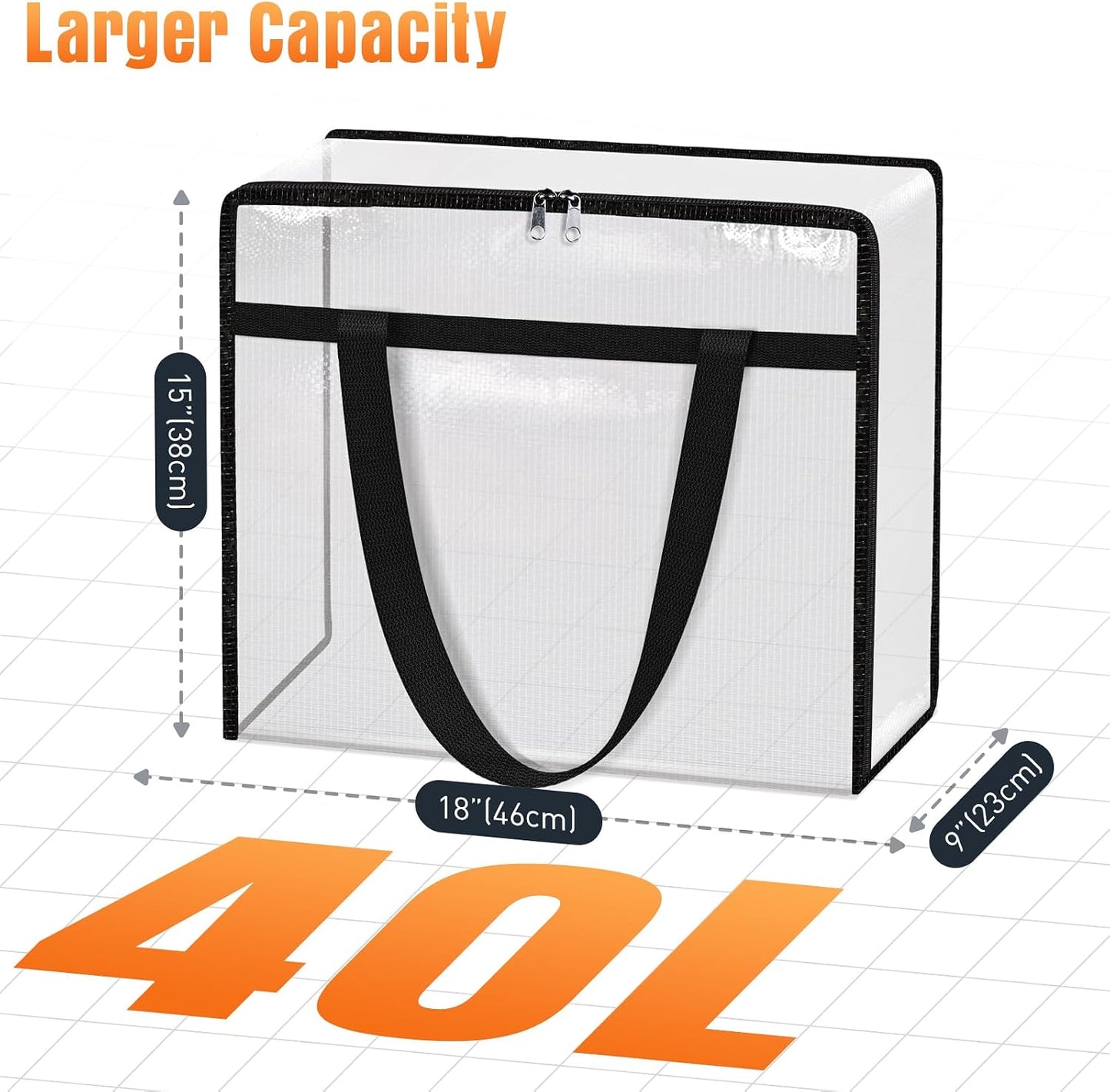 4 Packs Clear Under Bed Storage Containers - 60 L Large Capacity Clothes Storage Bags with Lid & Sturdy Handles, Foldable Moving Bags, Clothing Organizer Totes for Bedding, Comforter, Sheet