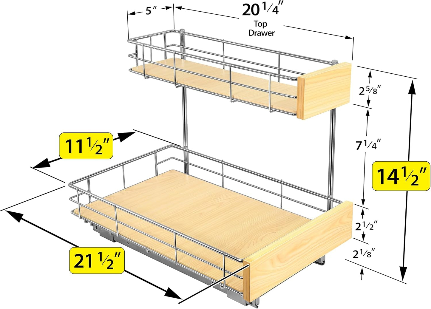 LYNK PROFESSIONAL® Pull Out Under Sink Kitchen Cabinet Organizer - 11.5 in. x 18 inch deep Drawer - Sliding Shelf Organizer for Cabinets and Undersink Storage Shelves - Lifetime Ltd. Warranty – Chrome