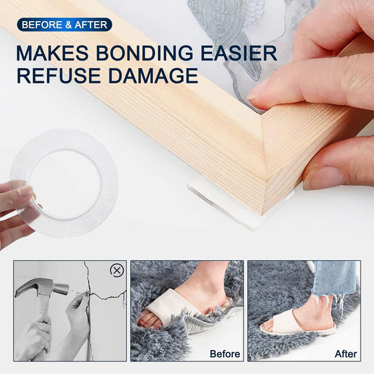 2 Inch x 10 FT Nano Double Sided Tape, Clear Heavy Duty Mounting Tape | Washable reusable gel adhesive, cuttable strips, smooth surface grip, no drilling for home office decor