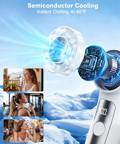 Portable Handheld Mini Fan with Ice Cooling Plate, Personal Clip On Turbo Fan Rechargeable, 18000 RPM 6 Speeds, 360° Detachable Clip, Pocket AC Fans Blow Cold Air for Beach Car Stroller Travel Makeup