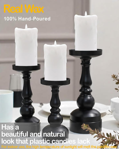 Gmnee 3"x4" Flickering Flameless Candles with Remote Timer, Real Wax, Ivory Pillar Candles, Set of 3 Fake LED Battery Operated Candles for Home, Fireplace, Centerpiece, Rustic and Farmhouse Decor