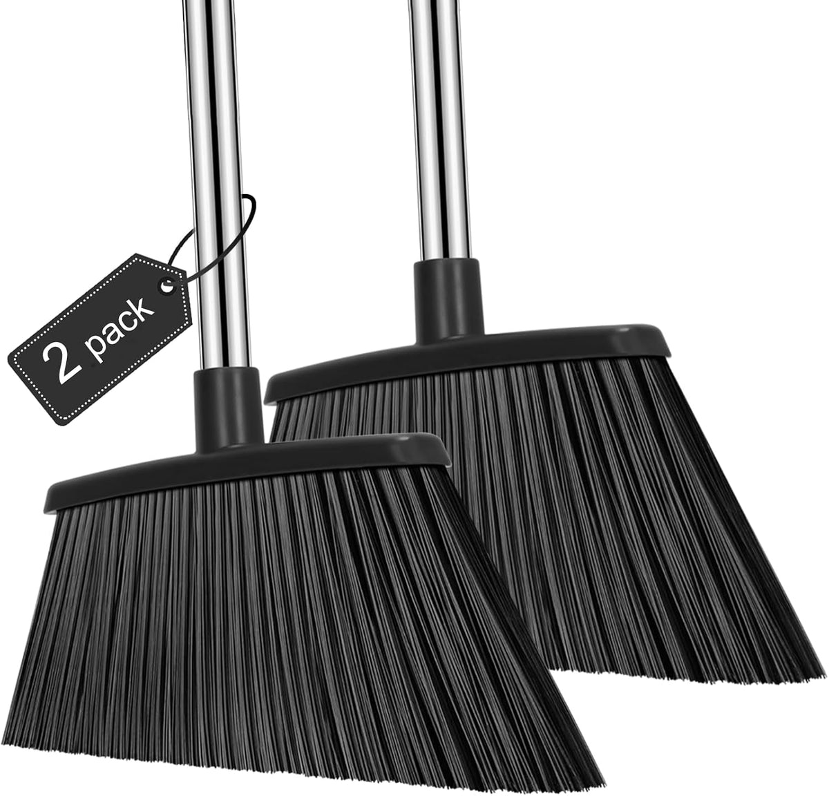 Heavy Duty Broom, 55 Inch Long Handle Outdoor Large Angle Brooms, Commercial Broom for Sweeping Indoor, for Home Garage Kitchen Office Courtyard Lobby Patio Lawn Concrete，Black