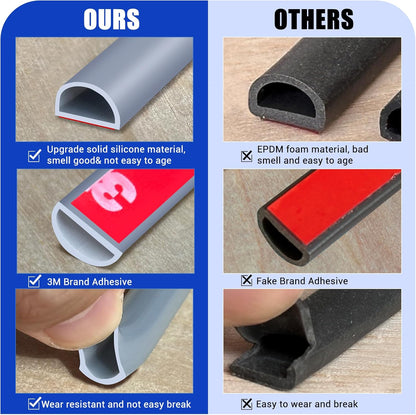 Weather Stripping Door Seal Self Adhesive Weather Strip Silicone D Shaped Door Seal Strip for Door Frame/Window Seal, 20Ft, Brown (3/8" W × 1/4" T)
