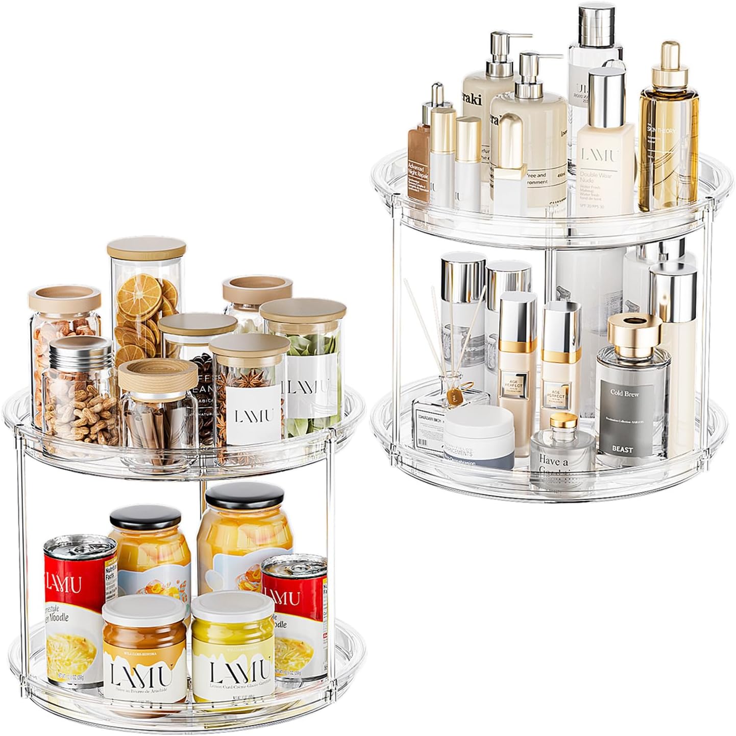 LAMU 2 Tier Lazy Susan Turntable Organizer for Cabinet, 9'' Rotating Spice Rack for Kitchen, Pantry, Countertop, Bathroom, Vanity, Under Sink, Medicine Cabinet Organizer, 1 Pack