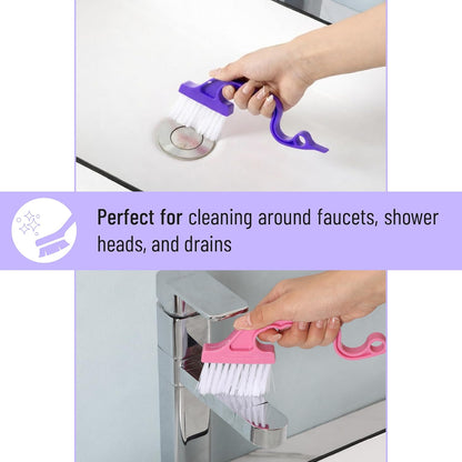 Slick- Window Track Cleaning Brush, 2 Pack, Blue Ergonomic Handle | Built-in Scraper, Multipurpose Window Track Cleaning Tool for Sliding Doors, Windows, Corners, Dust, Dirt & Narrow Gaps