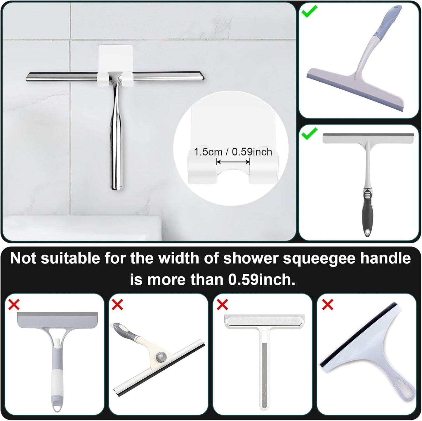 CGBE Shower Holders for Razors, 2 Pack Squeegee Holder and 2 Pack Razor Holder, Razors Holder for Shower Heavy Duty Waterproof Hook for Squeegee Loofah - Black