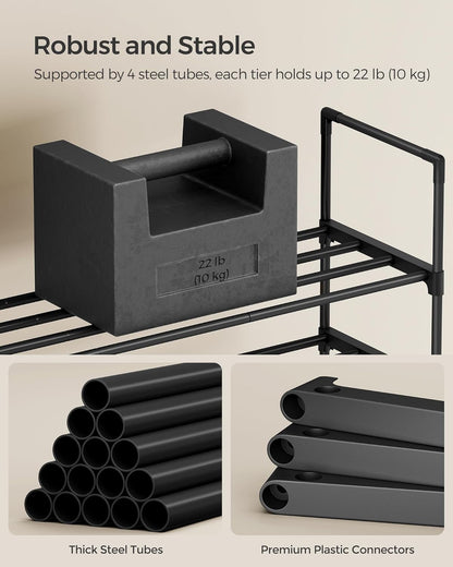 SONGMICS Shoe Rack, 6-Tier Shoe Organizer, Metal Storage Shelf, Upright or Upside Down, for 24-30 Pairs, Stackable, for Entryway, 11.8 x 36.2 x 42.7 Inches, Black ULSA306BH01