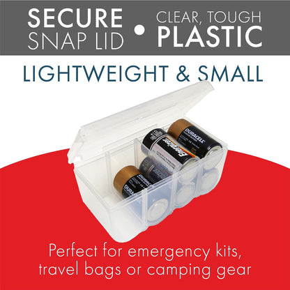 Dial Industries Battery Organizer Case with Tester for 12 AAA 12 AA 6C 4D | Compact cases for organizing in garage, toolboxes, RVs etc. Clear cases so easy to find in emergencies vs loose in drawer.