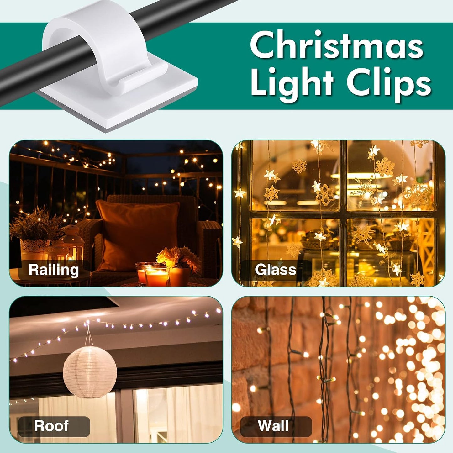 Namalu 240 Pcs Cable Clips Outdoor Wire Clip Adhesive Cable Hook Cord Organizer Holder R Shape Christmas Light Clip for Desk Wall Cable Management String Lights Fairy Light Decoration(White, Medium)