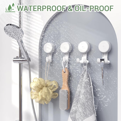LUXEAR Heavy Duty Waterproof Shower Hooks 2 Pack - Suction Hook, No Drill Damage-Free Removable Reusable Wall Hooks for Bathroom Kitchen Towel Bathrobe Loofah Shower Hooks (Max Load 11LB/5KG)