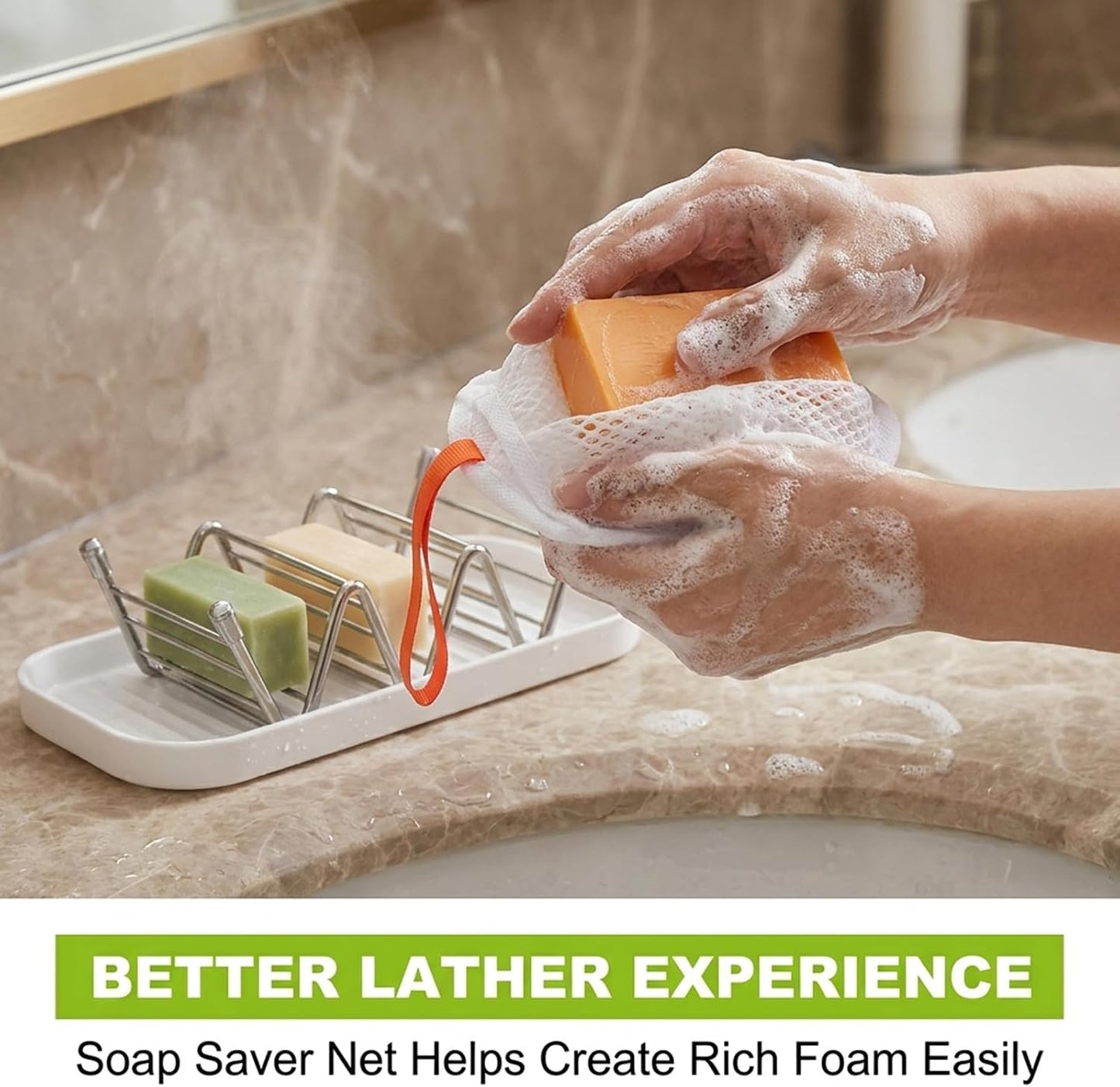 Multi-Purpose Wave Shampoo Bar Holder, Shampoo Bar Holder with Removable Drip Tray & Lather Net, Self Draining Quick Dry Bar Soap Holder for Shampoo Bars & Soap (3-Slot)