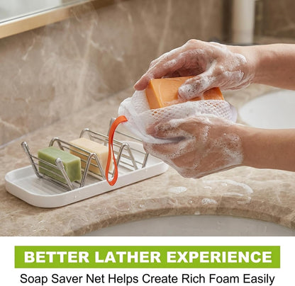 Multi-Purpose Wave Shampoo Bar Holder, Shampoo Bar Holder with Removable Drip Tray & Lather Net, Self Draining Quick Dry Bar Soap Holder for Shampoo Bars & Soap (3-Slot)