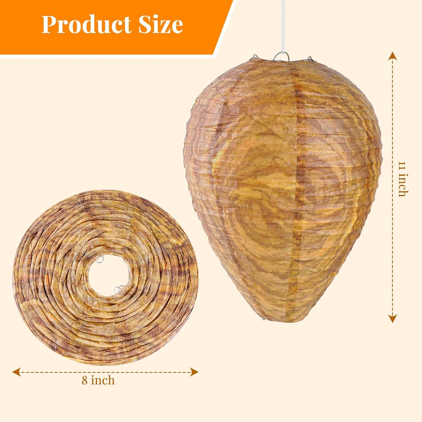 4 Pack Paper Wasp Trap, Fake Wasp Traps Outdoor Hanging | Fake Wasp Nest Stay Away from Wasps Hornets Yellow Jackets