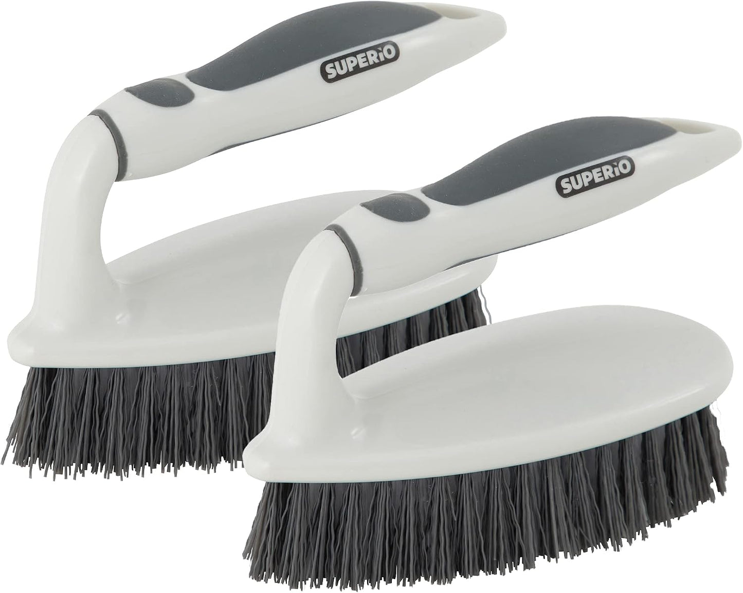 Superio Cleaning Scrub Brush with Stiff Bristles and Comfort Grip Handle, Grey 2 Pack Heavy-Duty Household Utility Scrubber for Kitchen, Bathroom, Shower, Sink, Toilet