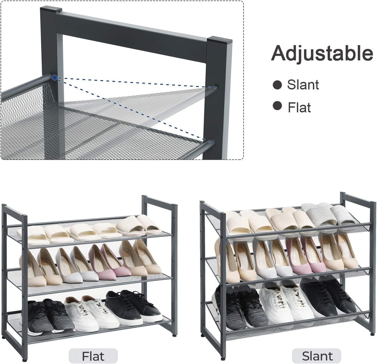 SONGMICS Shoe Rack, 12-Tier Shoe Organizer, Metal Shoe Storage for Garage, Entryway, Set of 2 6-Tier Stackable Shoe Shelf, with Adjustable Flat or Angled Shelves, Holds 48-60 Pairs, Black ULMR12B
