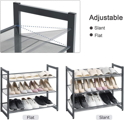 SONGMICS Shoe Rack, 12-Tier Shoe Organizer, Metal Shoe Storage for Garage, Entryway, Set of 2 6-Tier Stackable Shoe Shelf, with Adjustable Flat or Angled Shelves, Holds 48-60 Pairs, Black ULMR12B