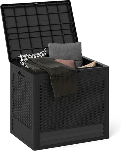 Tangkula 25 Gallon Waterproof Outdoor Storage Box with Lockable Lid | PP Resin, Wicker Patterned, Indoor Outdoor Use, Portable, Versatility, for Deck, Pool, Patio Cushions, Garden Tools
