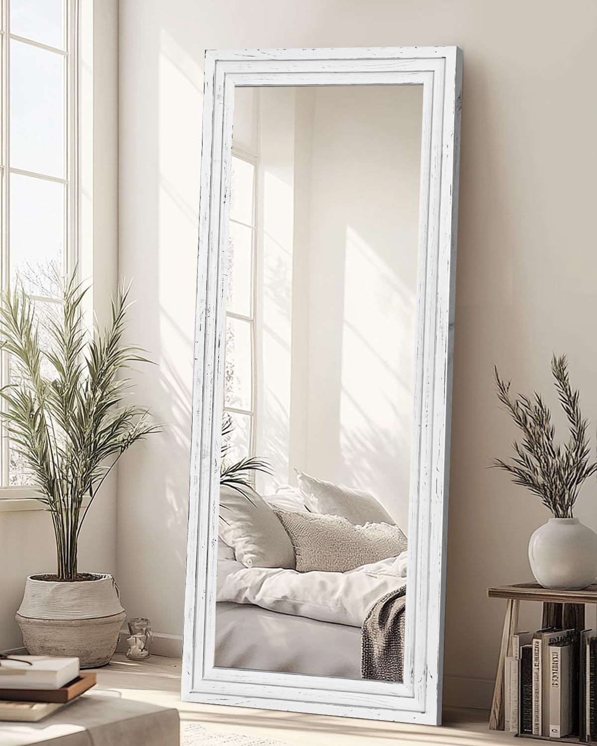 Full Length Mirror 65"x22" with Stand Solid Wood Frame Floor Large Mirror for Living Room, Bedroom Hanging Standing or Leaning Wall-Mounted, New Black