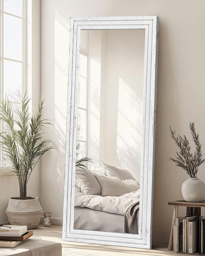 Full Length Mirror 65"x22" with Stand Solid Wood Frame Floor Large Mirror for Living Room, Bedroom Hanging Standing or Leaning Wall-Mounted, New Black