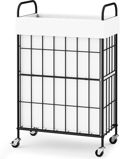 2 Section Laundry Hamper with Wheels and Brake, 100L Laundry Sorter Cart with 2 Removable Liner Bags, Metal Handle, Rolling Laundry Basket for Bedroom Laundry Room