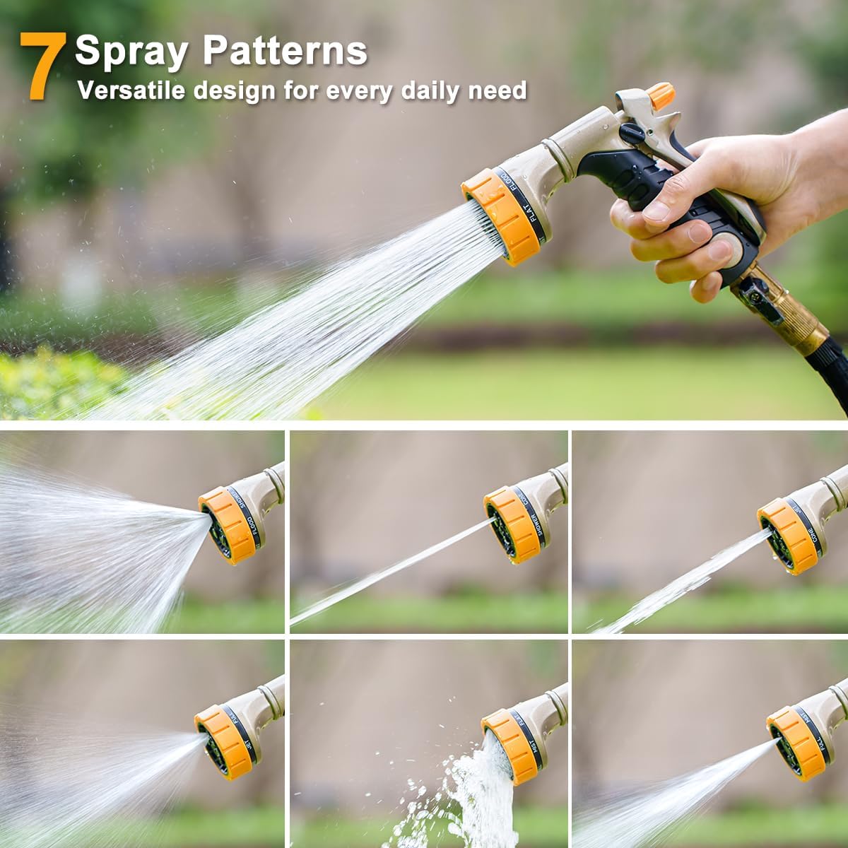FANHAO Heavy Duty Garden Hose Nozzle, 100% Metal Rear Trigger Hose Sprayer for Garden Hose High Pressure, 7 Spray Patterns Water Hose Nozzle for Plants Watering, Cars Washing & Pets Bathing