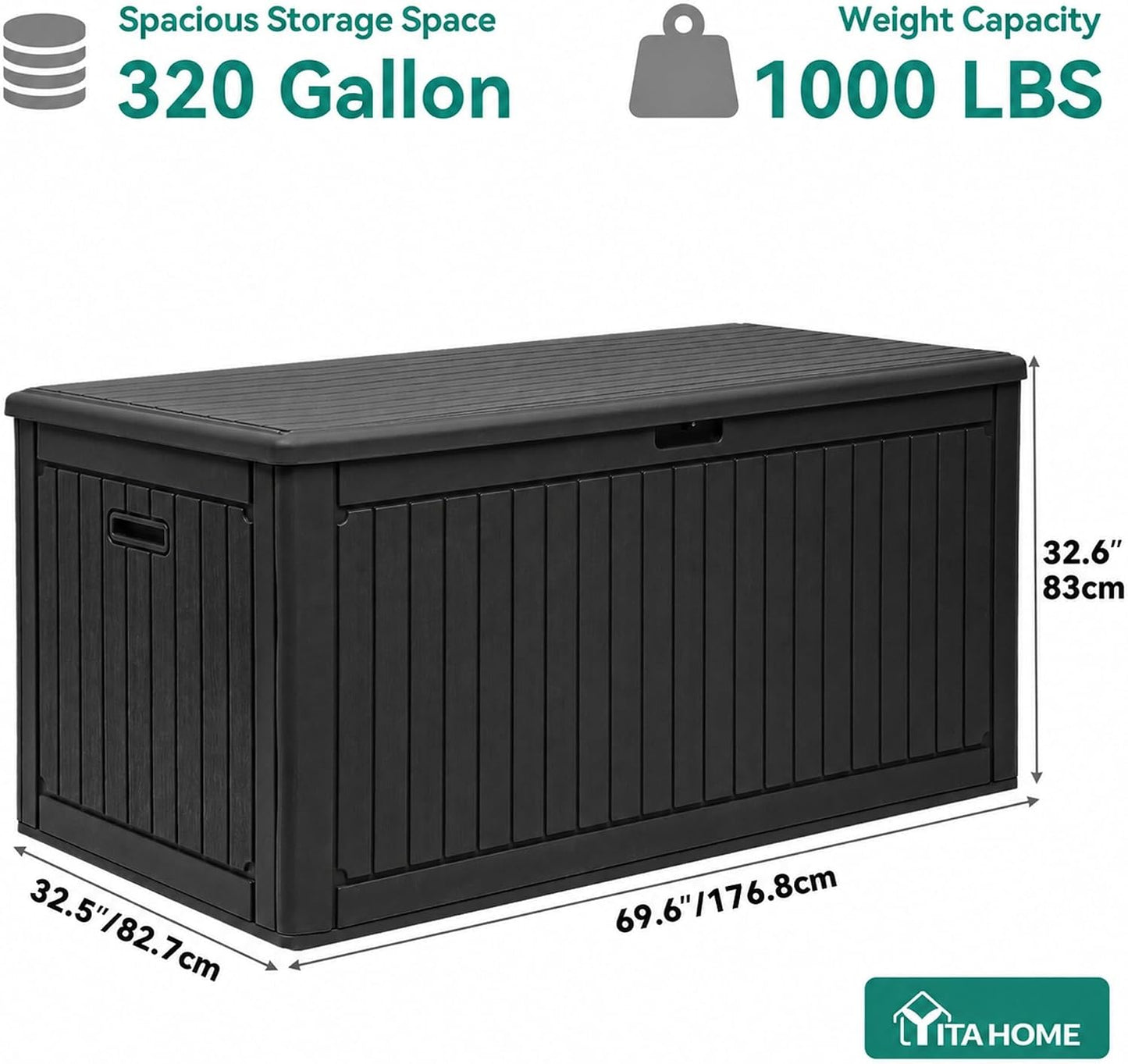 YITAHOME 100 Gallon Large Outdoor Deck Box | Waterproof Resin Storage Box, Lockable Indoor Outdoor Storage Container for Patio Furniture Cushions, Pool Accessories