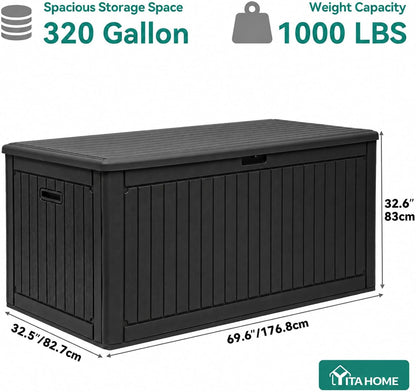 YITAHOME 100 Gallon Large Outdoor Deck Box | Waterproof Resin Storage Box, Lockable Indoor Outdoor Storage Container for Patio Furniture Cushions, Pool Accessories