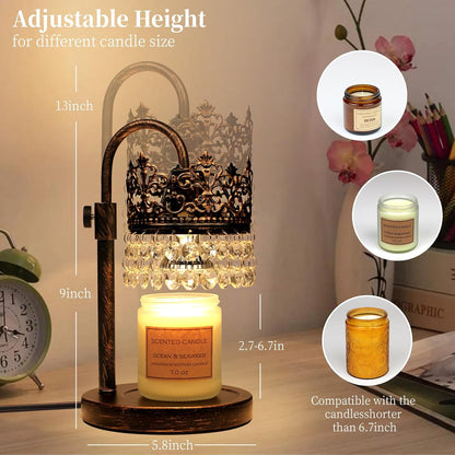 Candle Warmer Lamp with Timer Dimmer Adjustable Height with 2 Bulbs Crystal Candle Lamp Elegant Home Decor for Valentine's Day Gift Wax Melt Warmers for Women Birthday Gift (Black)