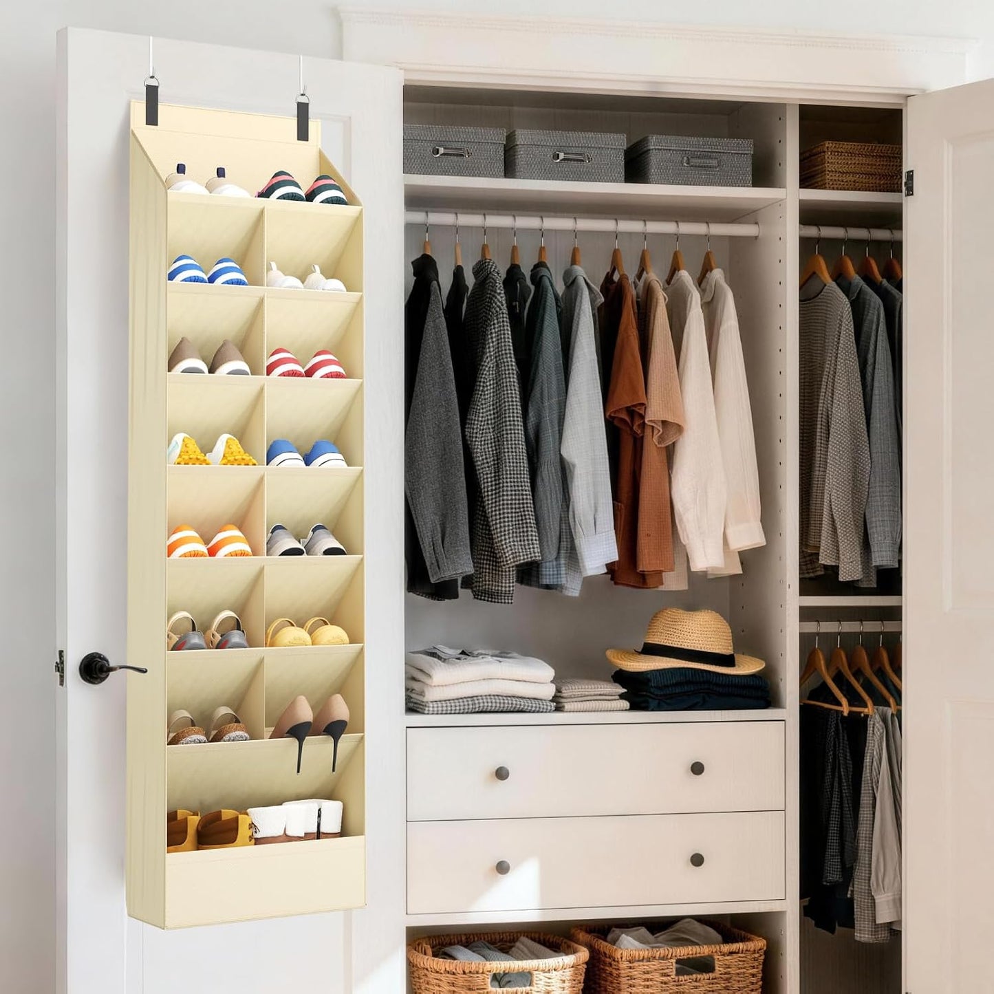 Lifewit 6 Tier Over the Door Shoe Organizer with 11 Large Deep Pockets, Fabric Hanging Shoes Shelf for Closet, Dorm Storage, Fit Up to 12 Pair Shoe Rack Holder for Sneakers, Boots, Gray