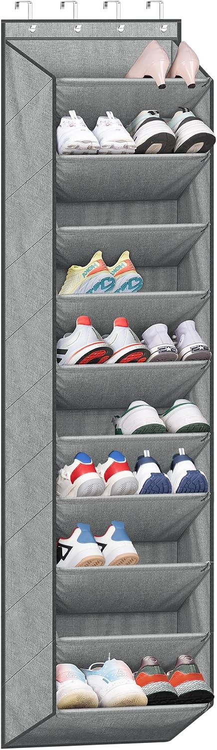 SLEEPING LAMB Over The Door Shoe Organizer for Closet with Large Deep Pockets, Narrow Shoe Rack for Door Hanging Boots Storage, Black