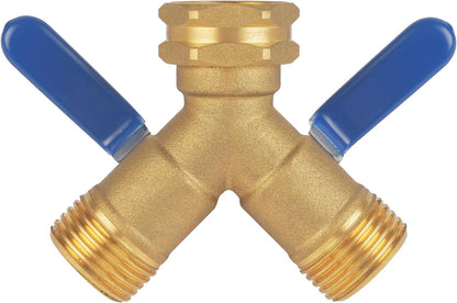 Hose Splitter 2 Way Heavy Duty, Full Flow Garden Hose Splitter with Large Easy-Turn Handle, 3/4 Inch GHT Brass Water Hose Splitter for Outdoor Faucet, Y Valve Hose Bib Splitter