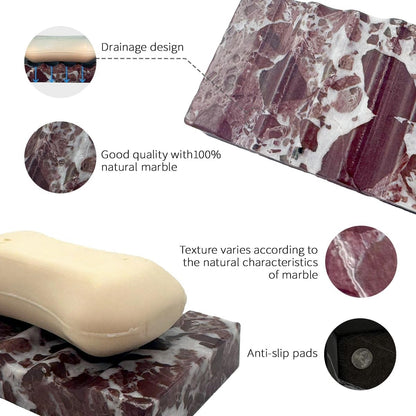 WeDoDecor Real Marble Soap Dish for Shower Stone Tray Small Bar Soap Holder with Self Draining | Non-Slip, Luxury Bath Room Accessories (White)