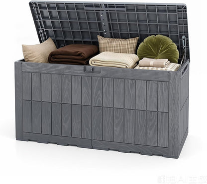 Tangkula 25 Gallon Waterproof Outdoor Storage Box with Lockable Lid | PP Resin, Wicker Patterned, Indoor Outdoor Use, Portable, Versatility, for Deck, Pool, Patio Cushions, Garden Tools