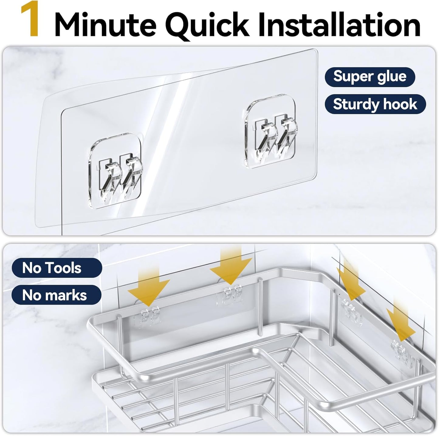 YASONIC Corner Shower Caddy, 5-Pack Adhesive Rustproof Stainless Steel Shower Organizer with Soap Holder, No Drilling Shower Shelf for Inside Shower, Dorm, Renters, Black