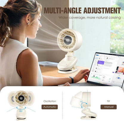 TRILINK Clip on Fan, Small USB Desk Fan with Rechargeable Battery, Oscillation, Timer, Stepless Speed & Ultra Quiet, Mini Portable Table Fan for Home, Desktop, Bedroom, Bed, Office, Travel, & Camping