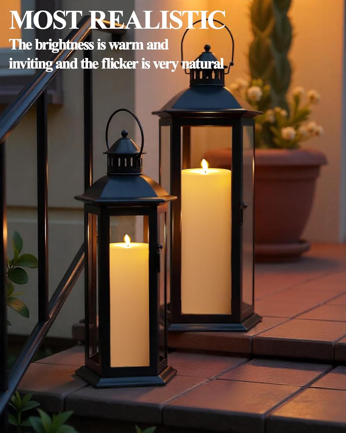 Gmnee 3"x6" Outdoor Waterproof Flameless Candles with Remote and Timers, LED Candles, Battery Operated Candles, Electric Fake Pillar Candles for Patio, Porch, and Lanterns Decor (White, Plastic)