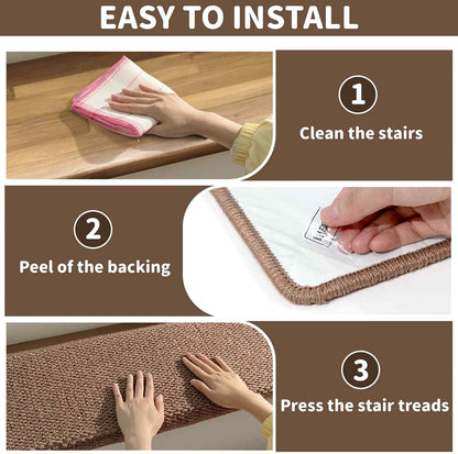 Brakki Bullnose Carpet Stair Treads, Non Slip Stair Treads for Wooden Steps Indoor, Stair Runner, Soft Stair Rugs, Edging Stair Protectors, Washable, 29.5"x9.5"x1.5" 14pcs, Beige