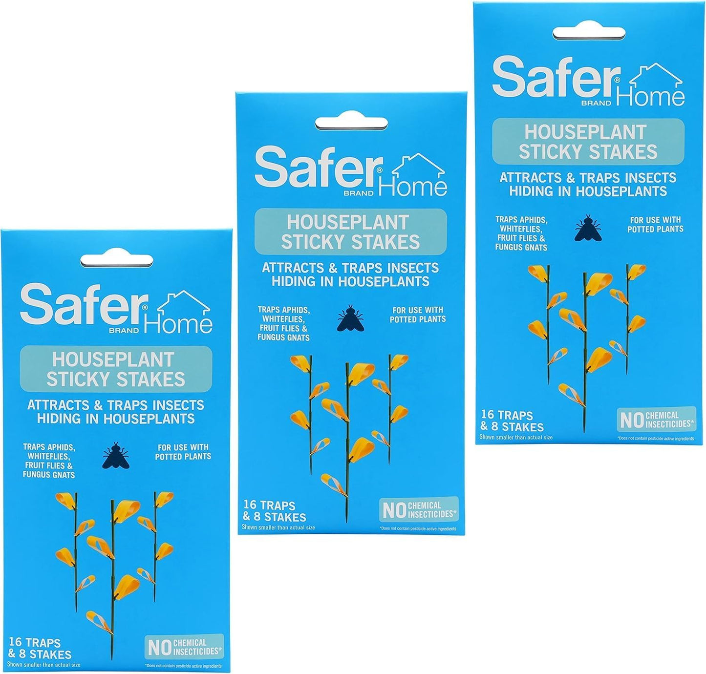 Safer Brand Home SH5026 Houseplant Sticky Stake Insect Traps for Indoor Plants - 16 Traps Included - Controls Aphids, Whiteflies, Fruit Flies, Fungus Gnats, and Other Insects