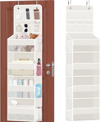 SpaceHacks 5-Tier Over the Door Organizer with Mesh Pockets, Baby Nursery Storage for Closet, Bathroom and Bedroom, Adjustable Hanging Closet Organizer for Cosmetics, Books and Essentials (Dark Grey)