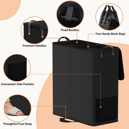 Large Double Laundry Hamper with Lid, Removable Bags & Reinforced Handles, 2 Section Tall Laundry Basket, Dirty Clothes Hampers for Laundry Room, Bedroom, Bathroom, Dorm, 136L, Gray