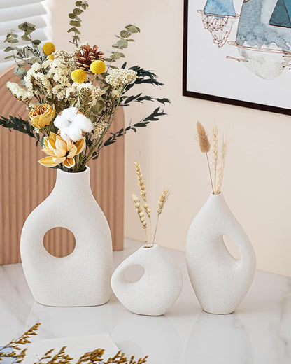 3 Piece Rustic Ceramic Vase Set,Modern Minimalist Speckled Vases,Boho Farmhouse Home Decor Accents,Decorative Flower Vases for Table,Shelf,Entryway, Living Room,Kitchen,Bedroom,Bathroom,Office