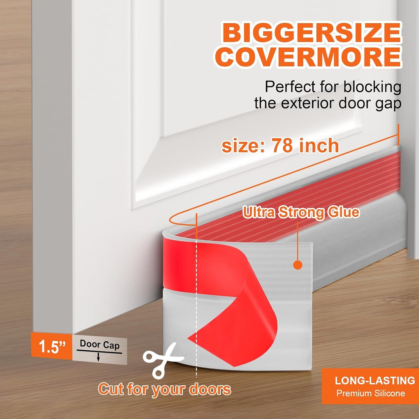 Door Draft Stopper, Door Sweep for Bottom of Door, Weather Stripping Door Seal Gap Filler Bottom Blocker Soundproof Cold Air Insulation Save Energy Installs Quickly and Easily (White, 39‘’)
