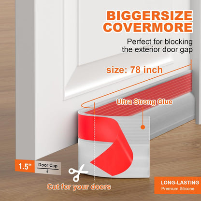 Door Draft Stopper, Door Sweep for Bottom of Door, Weather Stripping Door Seal Gap Filler Bottom Blocker Soundproof Cold Air Insulation Save Energy Installs Quickly and Easily (White, 39‘’)