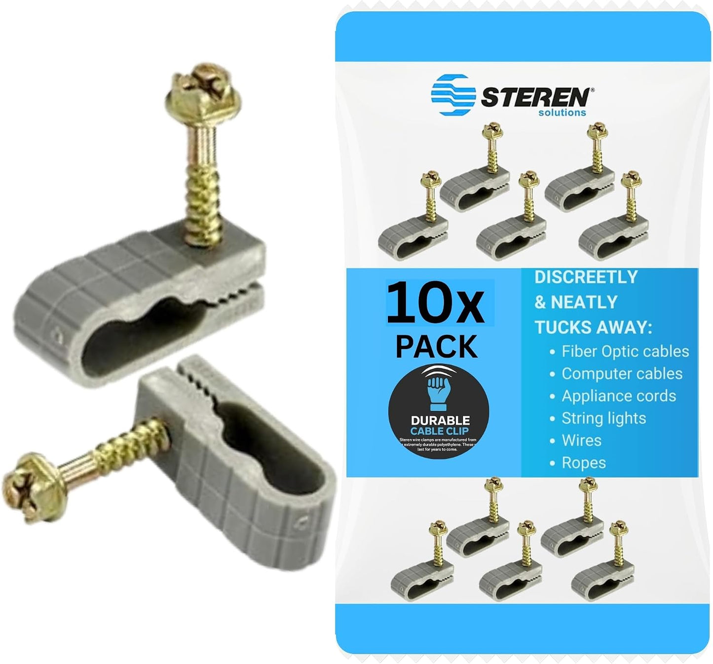 STEREN Coaxial Cable Clips - Cable Holder - Wire Clips - Siding Clips For Hanging - Cord Holder For Desk - Cable Clamps - Cord Clip - Wire Organizer Clips - Tv Mount Screws - Black - 100 Pack