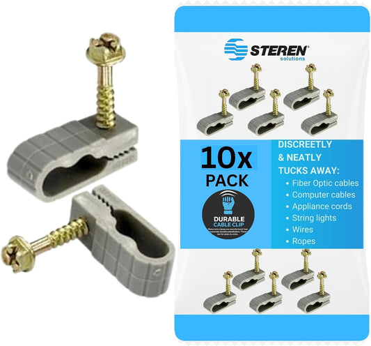 STEREN Coaxial Cable Clips - Cable Holder - Wire Clips - Siding Clips For Hanging - Cord Holder For Desk - Cable Clamps - Cord Clip - Wire Organizer Clips - Tv Mount Screws - Black - 100 Pack