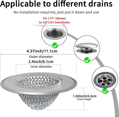 TRAPMATE Shower Drain Hair Catcher, 4.4" Easy Clean Bathtub Drain Hair Catcher, Anti-Slip Bath Tub Drain Protector, Upgraded 304 Stainless Steel Shower Sink Drain Cover for Bathroom (Patented Product)