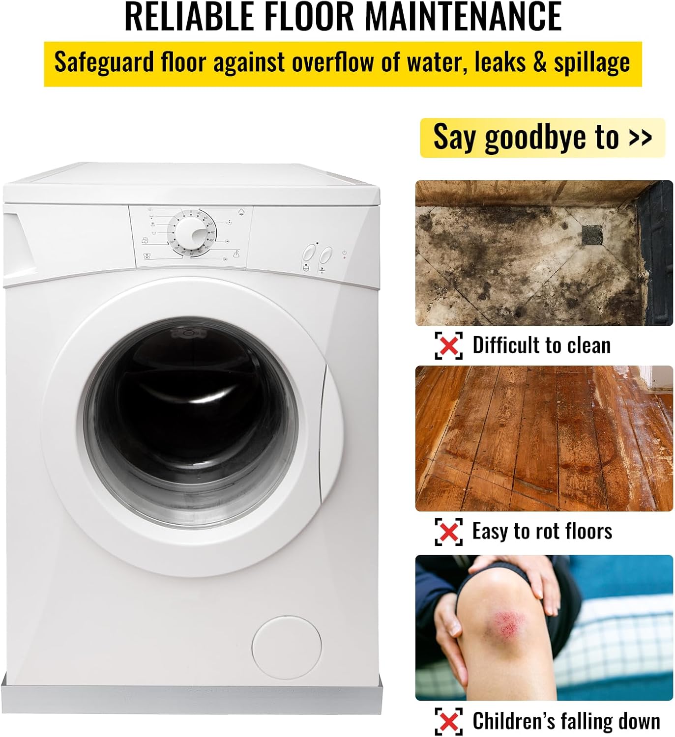 VEVOR 32 x 30 x 2.5 Inch Washing Machine Pan 18 GA Thickness Galvanized Steel Heavy Duty Compact Washer Drip Tray with Drain Hole & Hose Adapter
